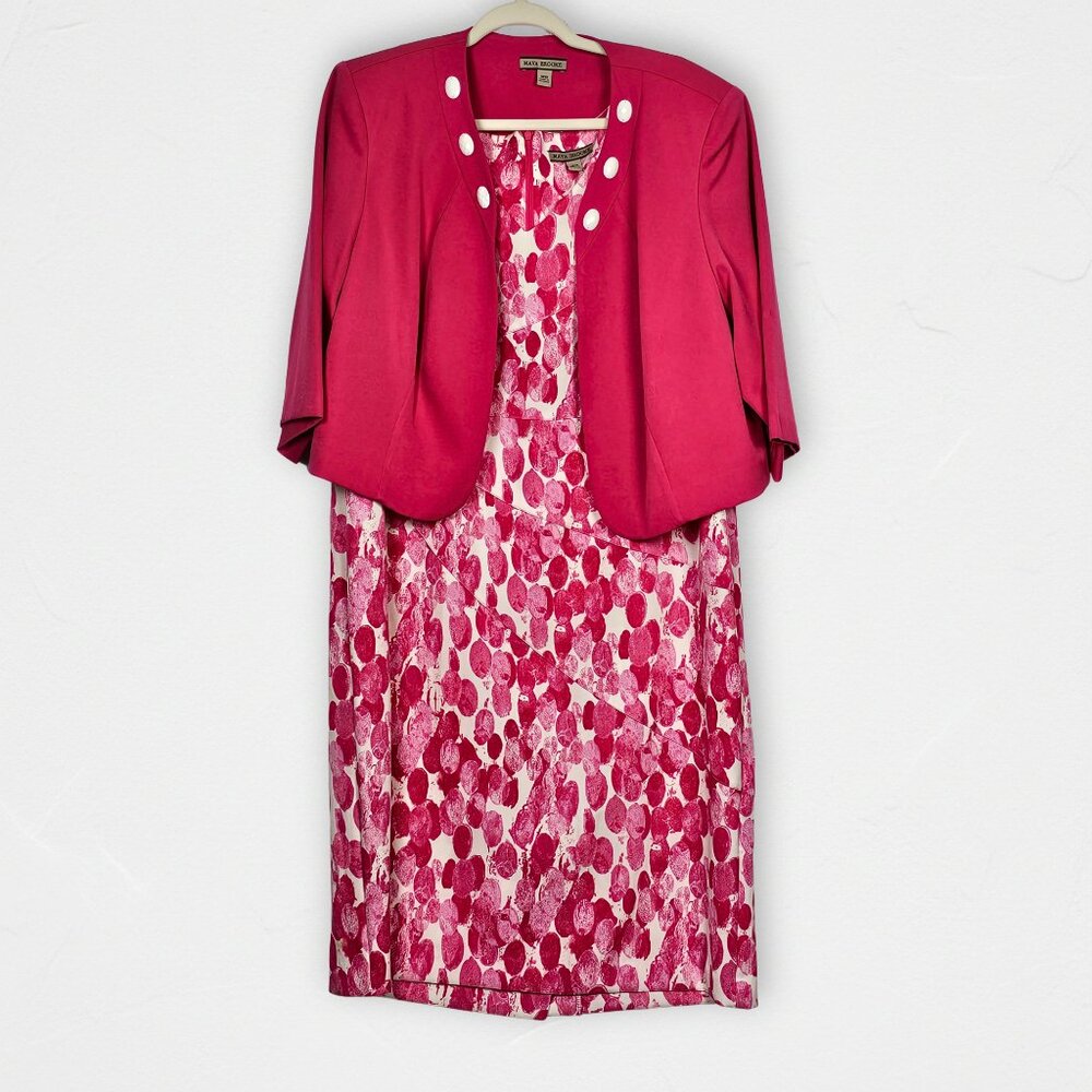 Maya Brooke Pink Floral Dress & Jacket Set Size 16W Church Wedding Guest